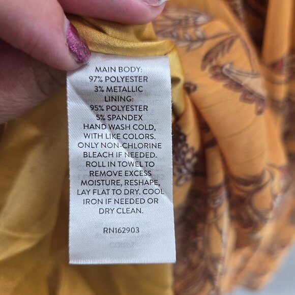 Rachel Parcell Yellow Metallic Striped Paisley Print Mini Dress Size Large FLAW - Picture 9 of 16